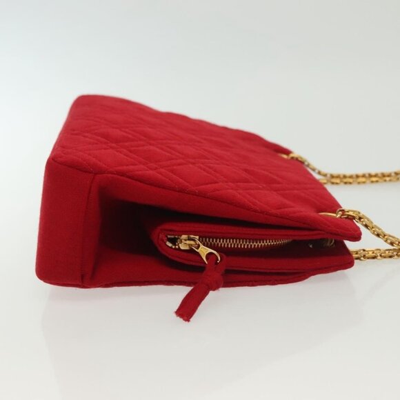 CHANEL Chain Shoulder Bag Cotton Vintage Red Gold CC Auth - Picture 4 of 15
